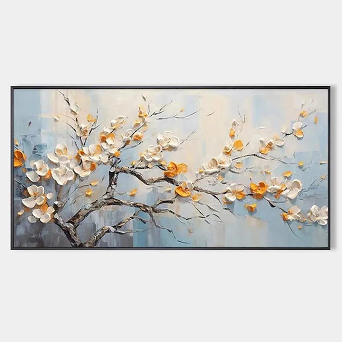 SPRING BLOSSOMS: Textured Floral Painting in White and Gold