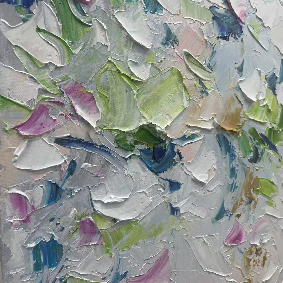 SPRING BLOSSOM: Textured Abstract Floral Painting in Light Pastel Colors