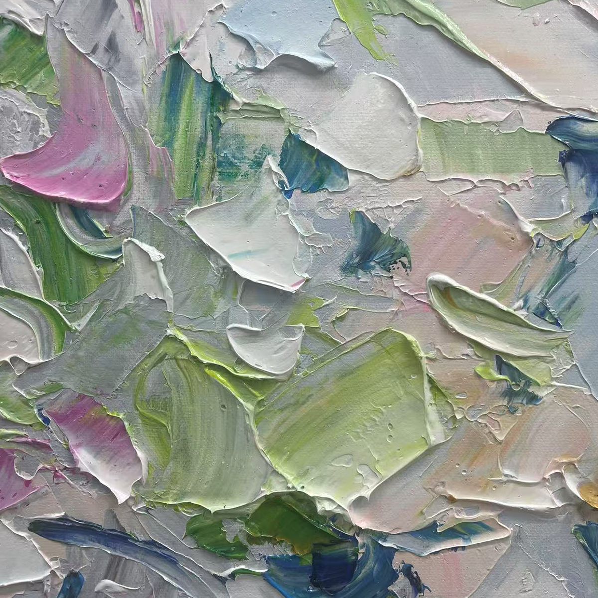 SPRING BLOSSOM: Textured Abstract Floral Painting in Light Pastel Colors
