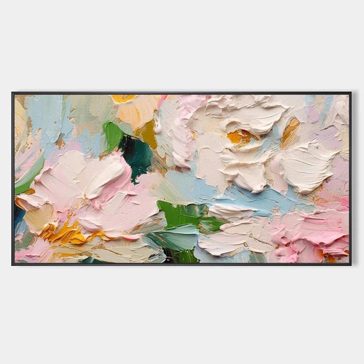 SPRING BOUQUET: Textured Floral Painting, Pastel Wall Art, Panoramic Canvas, Impasto Decor