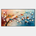 SPRING MELODY: Panoramic Blossom Tree Painting with Colorful Birds