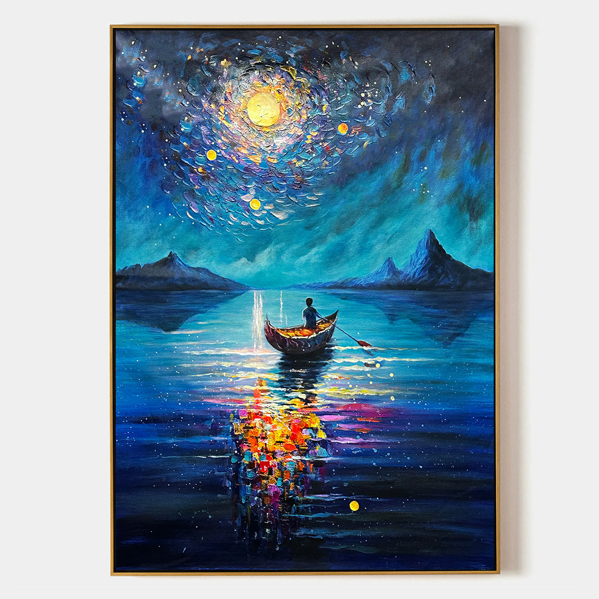 STARRY VOYAGE: Impressionist Nightscape Oil Painting in Blue