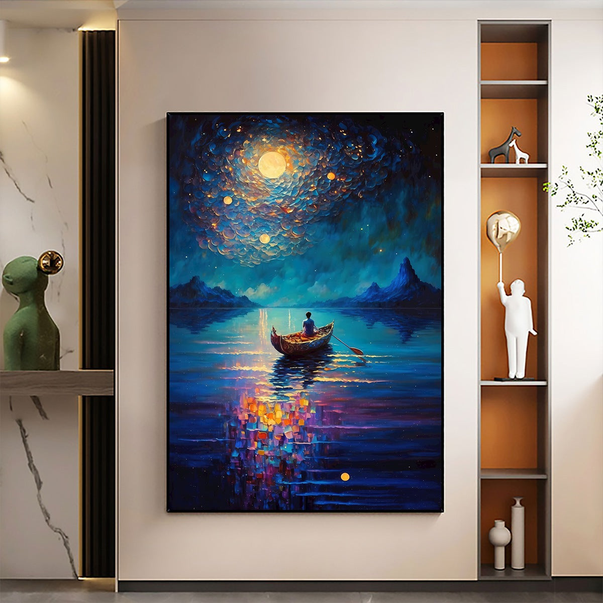 STARRY VOYAGE: Impressionist Nightscape Oil Painting in Blue