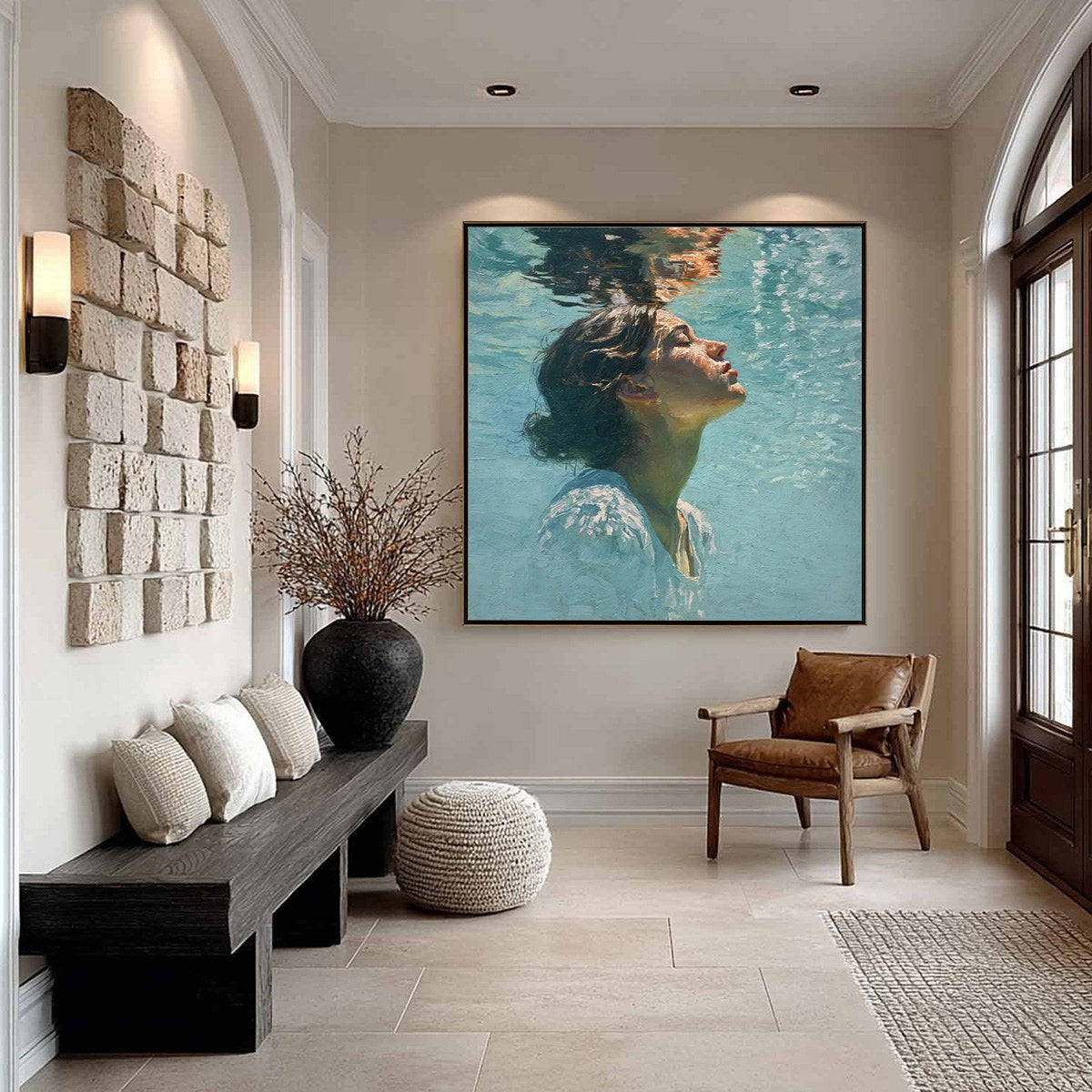 SUBMERGED SERENITY: Figurative Underwater Portrait Oil Painting