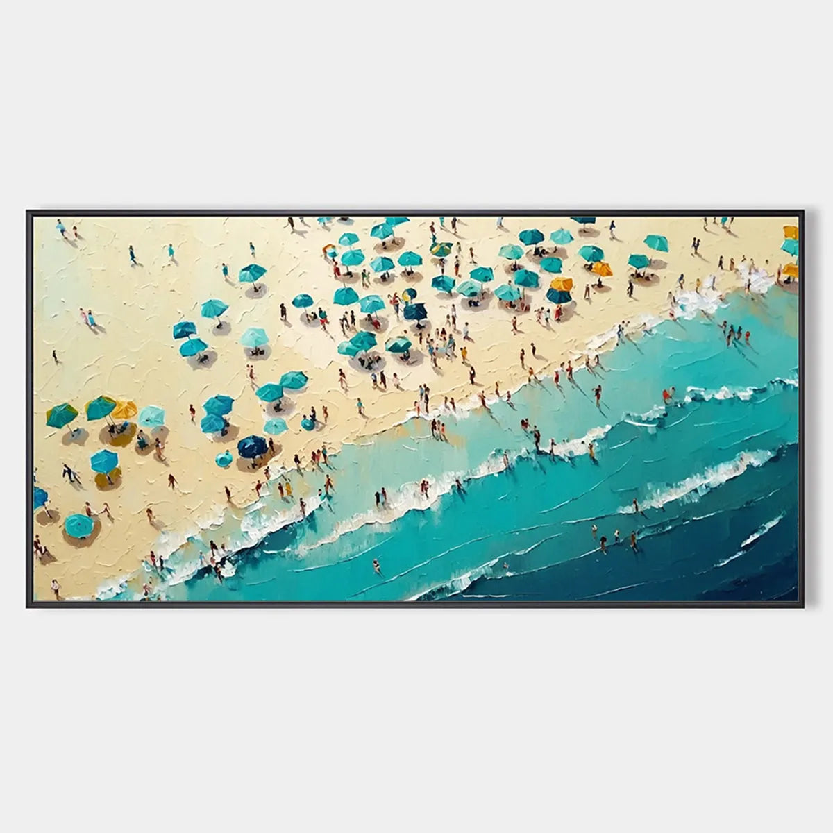 SUMMER AFTERNOON: Beach Scene Oil Painting with Beach Umbrellas