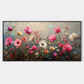 SUMMER BLOOM: Textured Pink and White Floral Painting on Grey Background