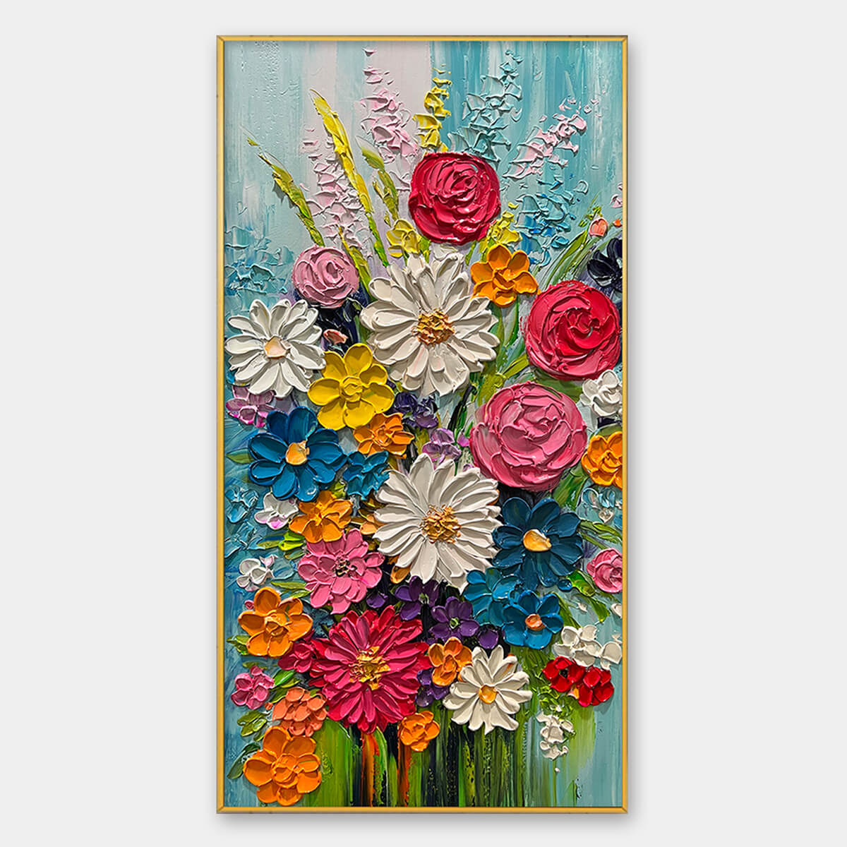 SUMMER BOUQUET: Colorful Floral Impasto Oil Painting