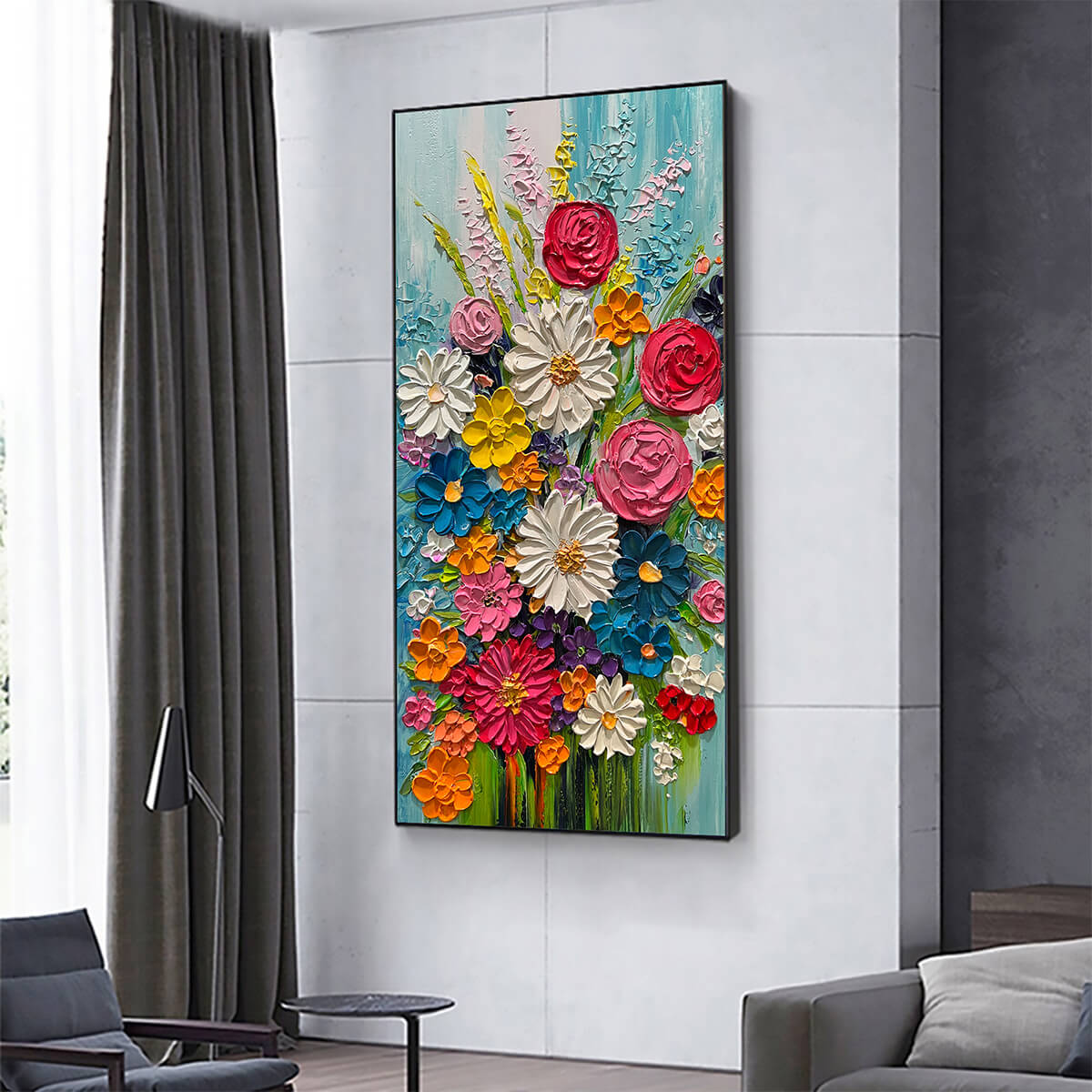 SUMMER BOUQUET: Colorful Floral Impasto Oil Painting