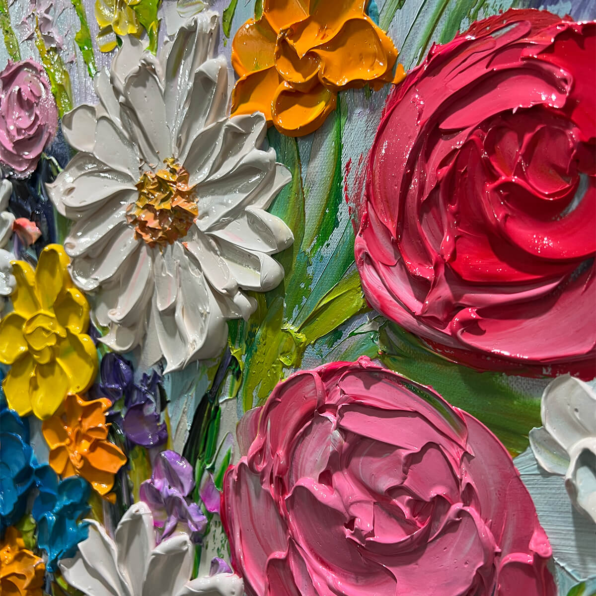 SUMMER BOUQUET: Colorful Floral Impasto Oil Painting