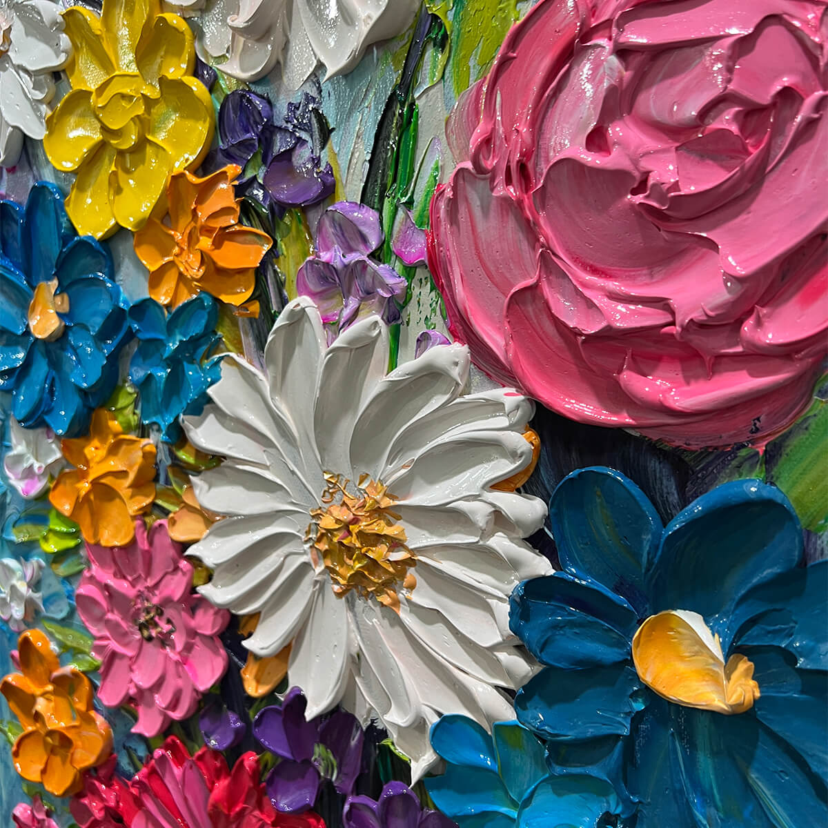 SUMMER BOUQUET: Colorful Floral Impasto Oil Painting