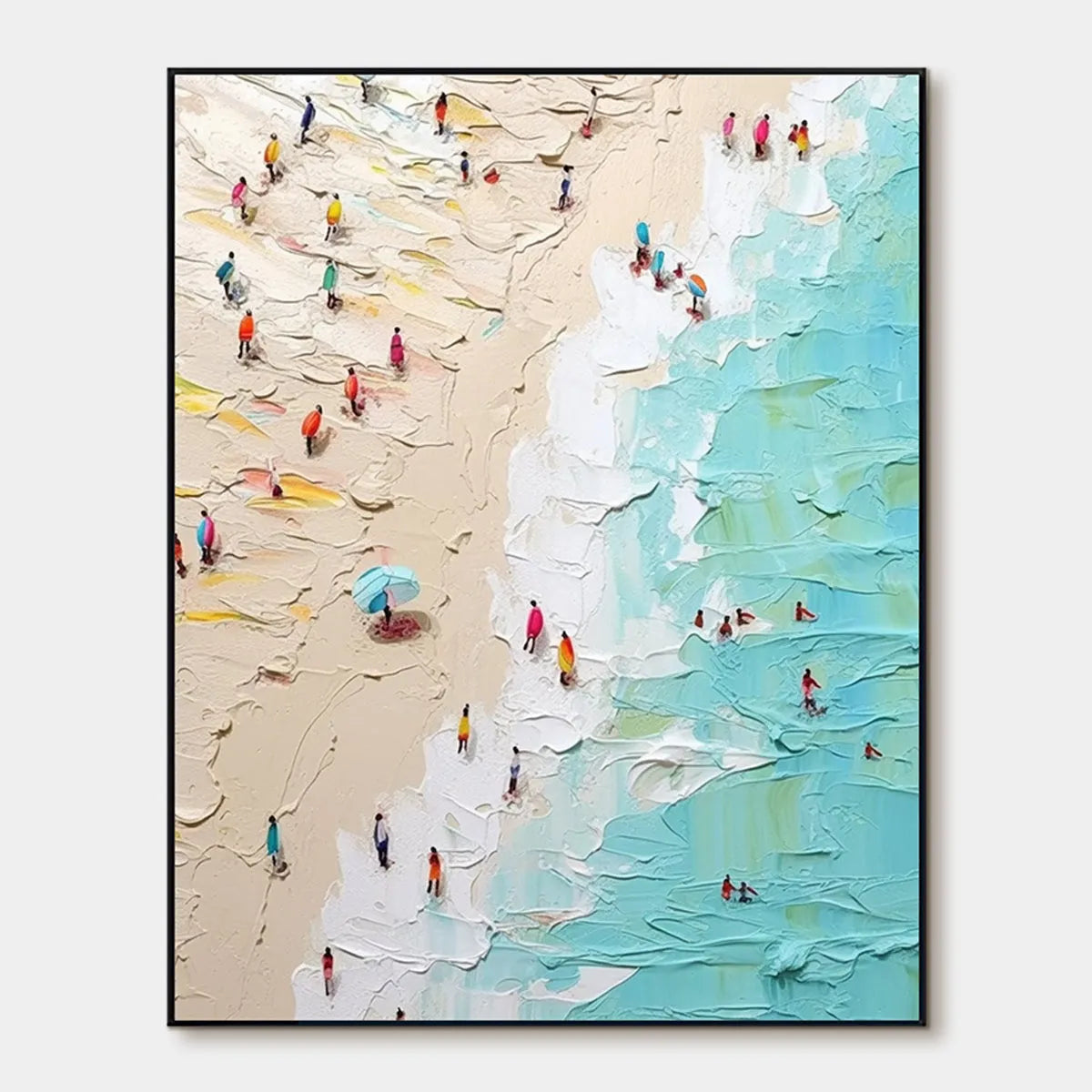 SUMMER HOLIDAY: Colorful Impasto Beach Scene Oil Painting