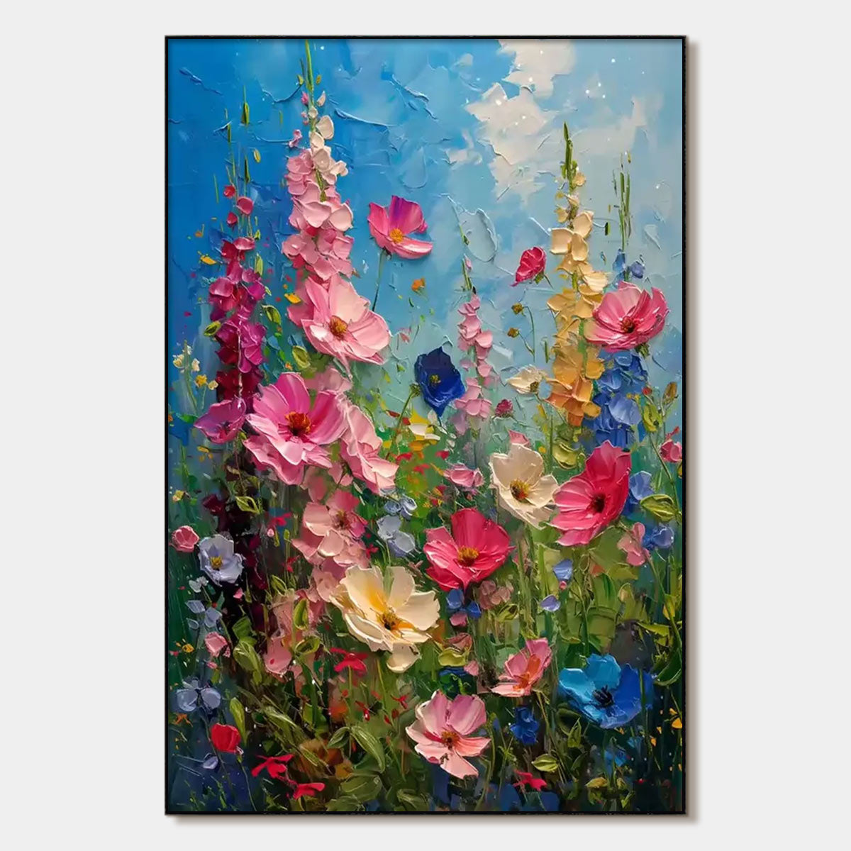 SUMMER MEADOW DANCE: Textured Impasto Floral Oil Painting