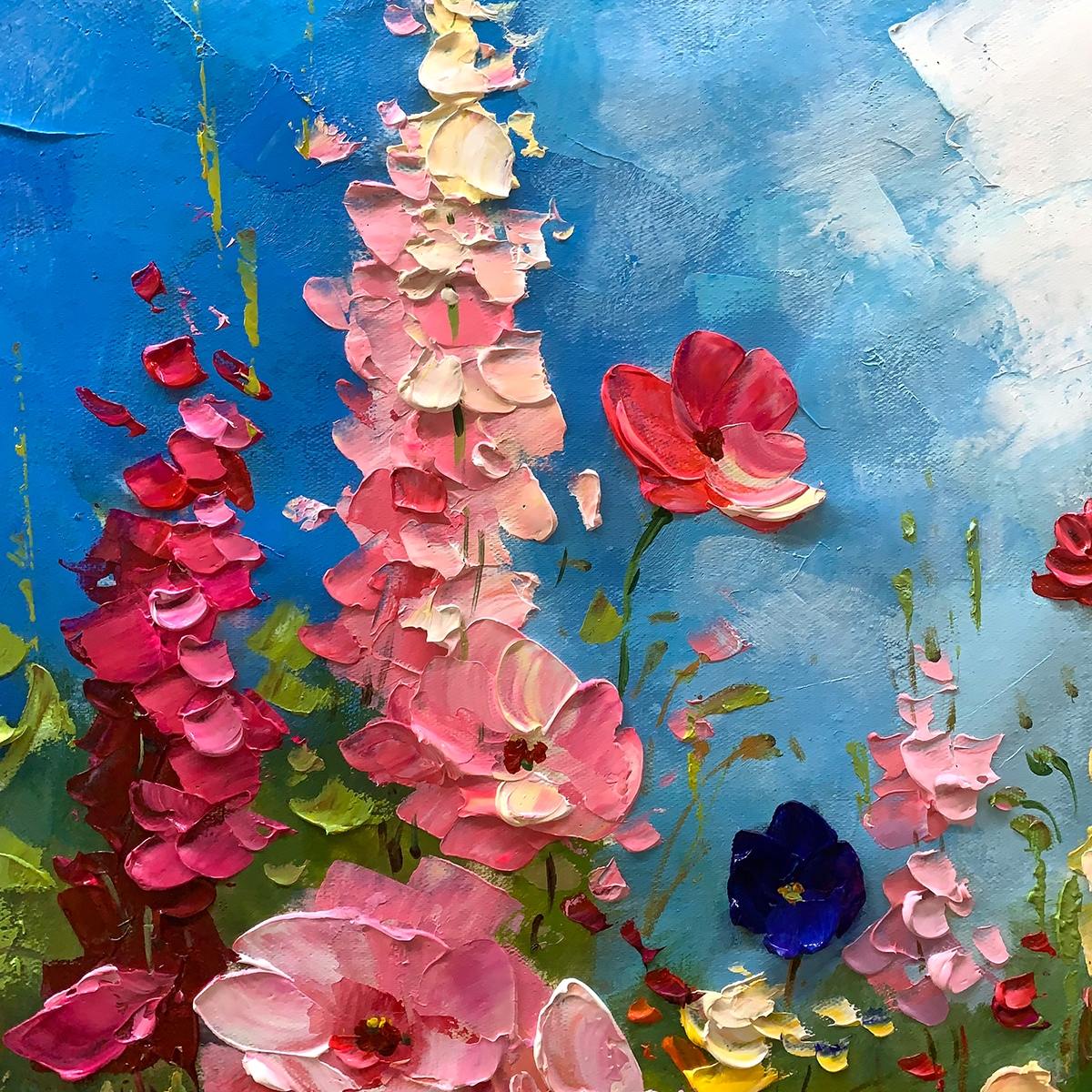SUMMER MEADOW DANCE: Textured Impasto Floral Oil Painting