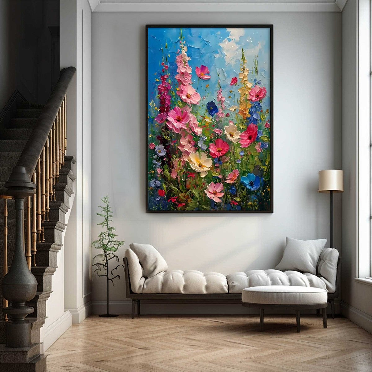 SUMMER MEADOW DANCE: Textured Impasto Floral Oil Painting