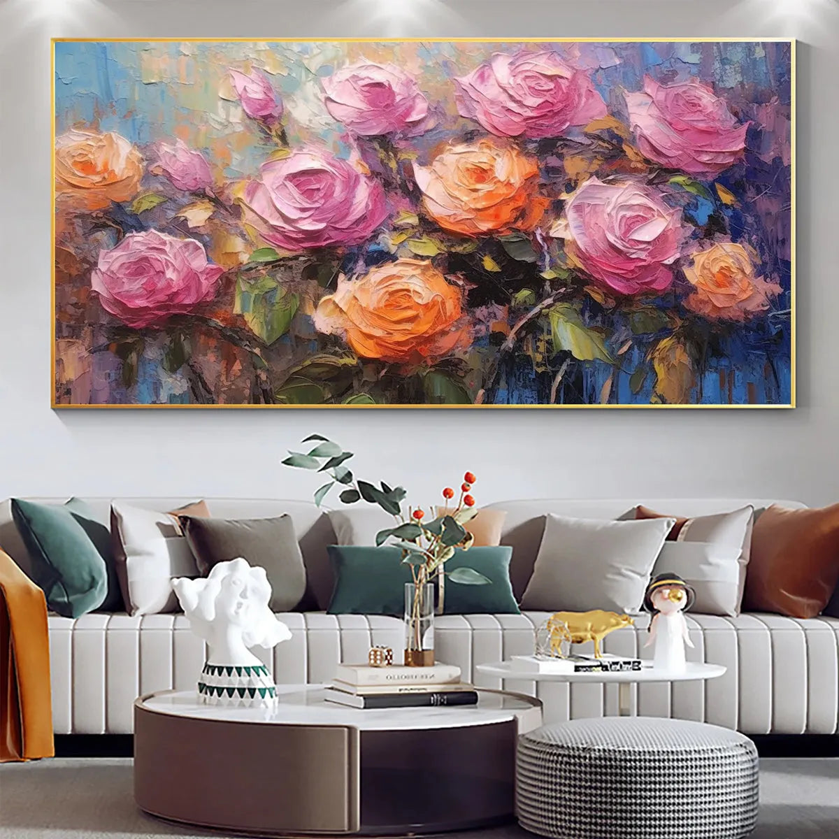 SUNKISSED ROSE HARMONY: Original Impasto Floral Oil Painting on Canvas