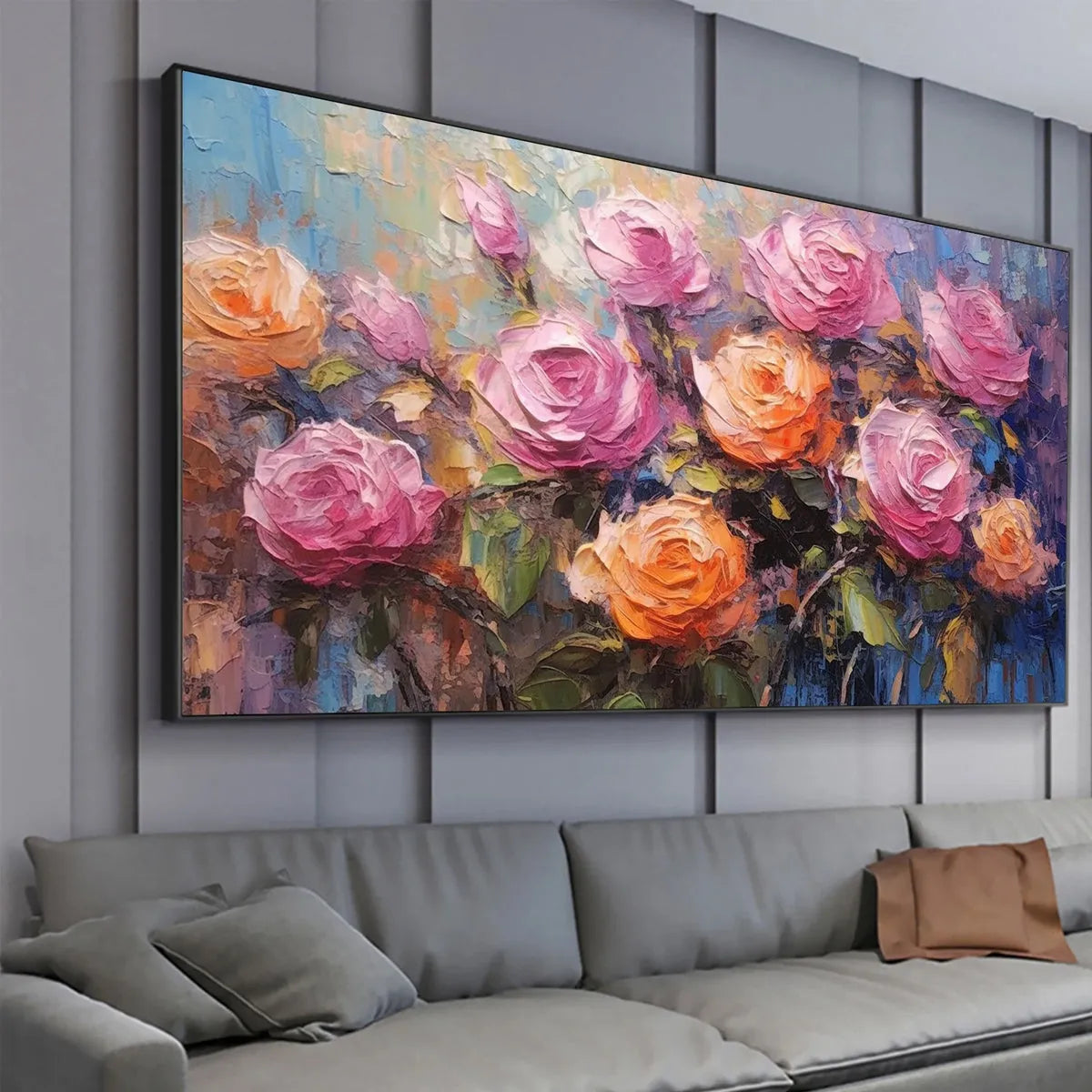 SUNKISSED ROSE HARMONY: Original Impasto Floral Oil Painting on Canvas