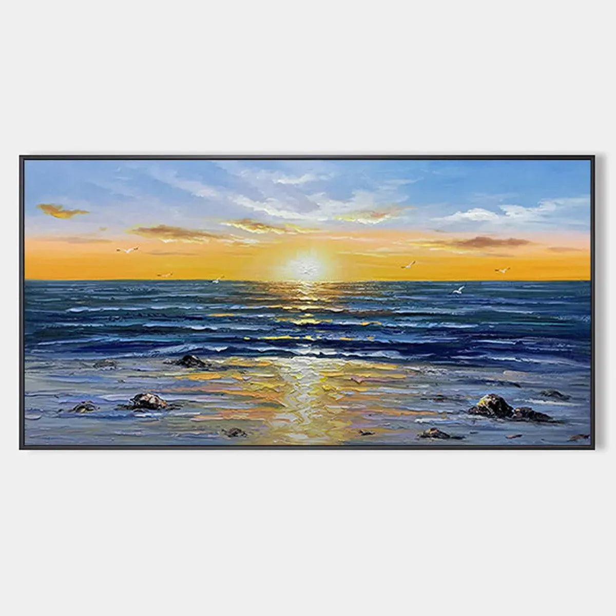 SUNKISSED SHORES: Panoramic Beach Sunset Painting