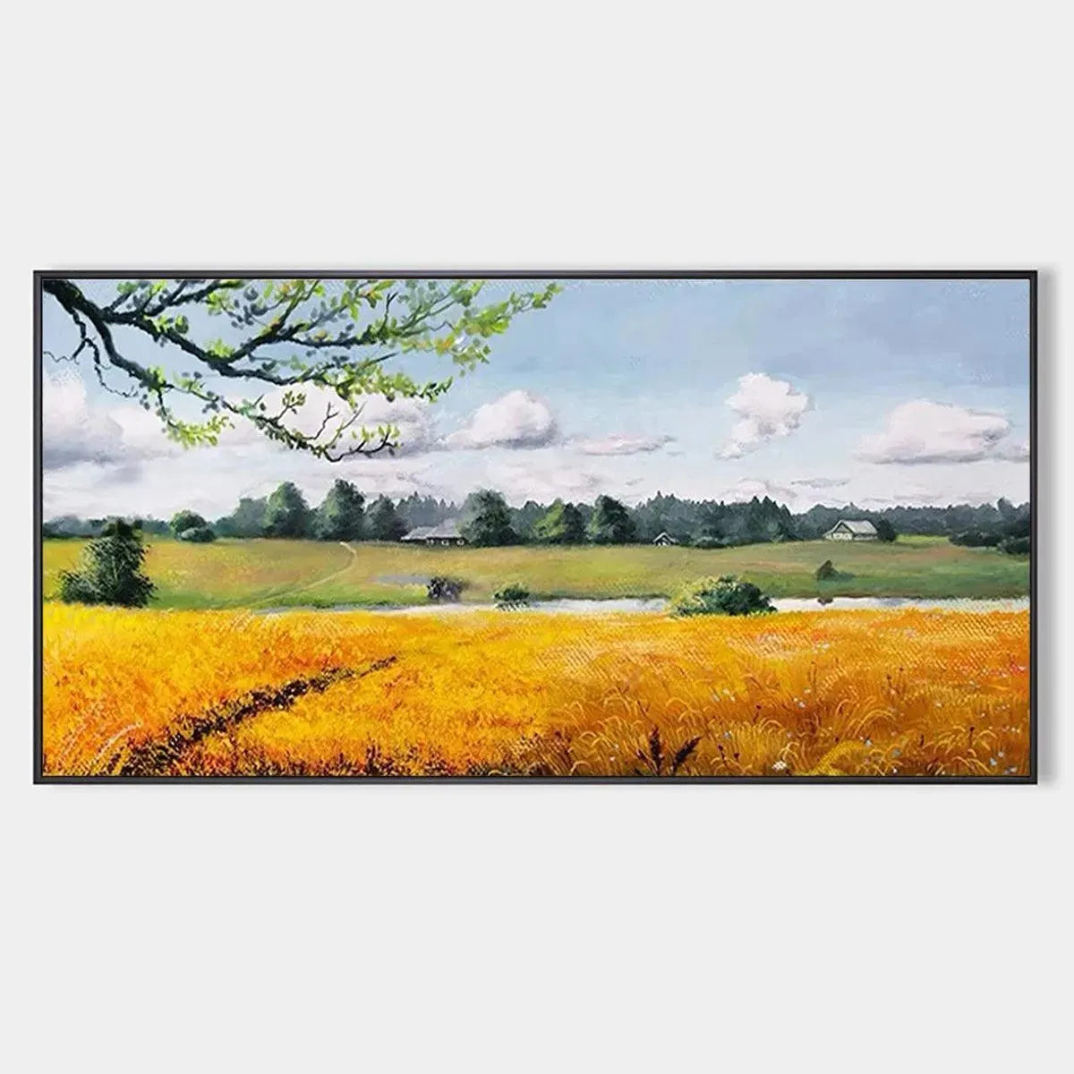 GOLDEN HARVEST: Tranquil Landscape Painting of a Golden Field