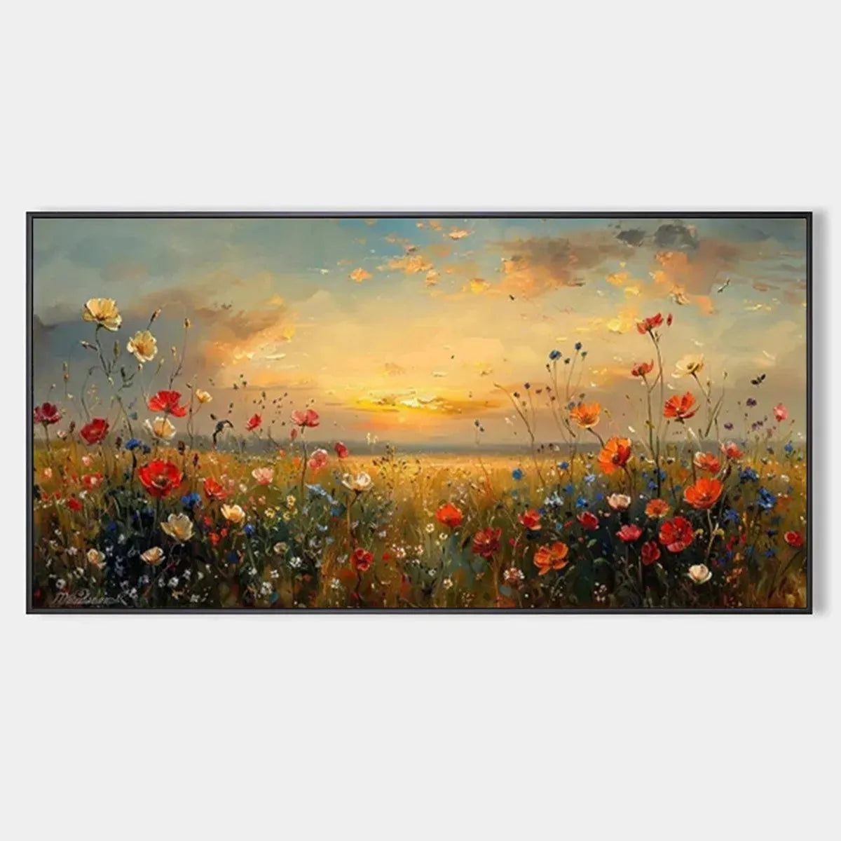 SUNSET FIELD: Colorful Wildflower Field Landscape Painting