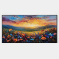 SUNSET SERENADE: Textured Floral Landscape Painting, Impasto Wall Art, Horizontal Canvas, Sunset Decor