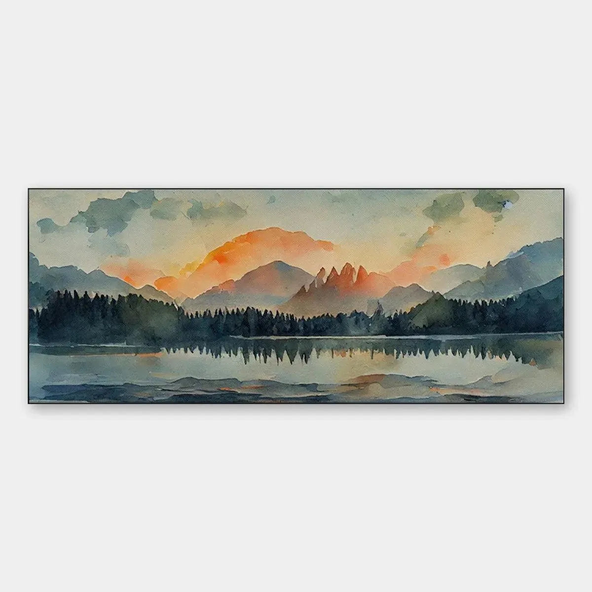 SUNSET SERENITY PANORAMIC: Landscape Painting, Panoramic Wall Art, Watercolor Decor