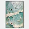 SURF'S UP: Textured Aerial View of Surfers Oil Painting