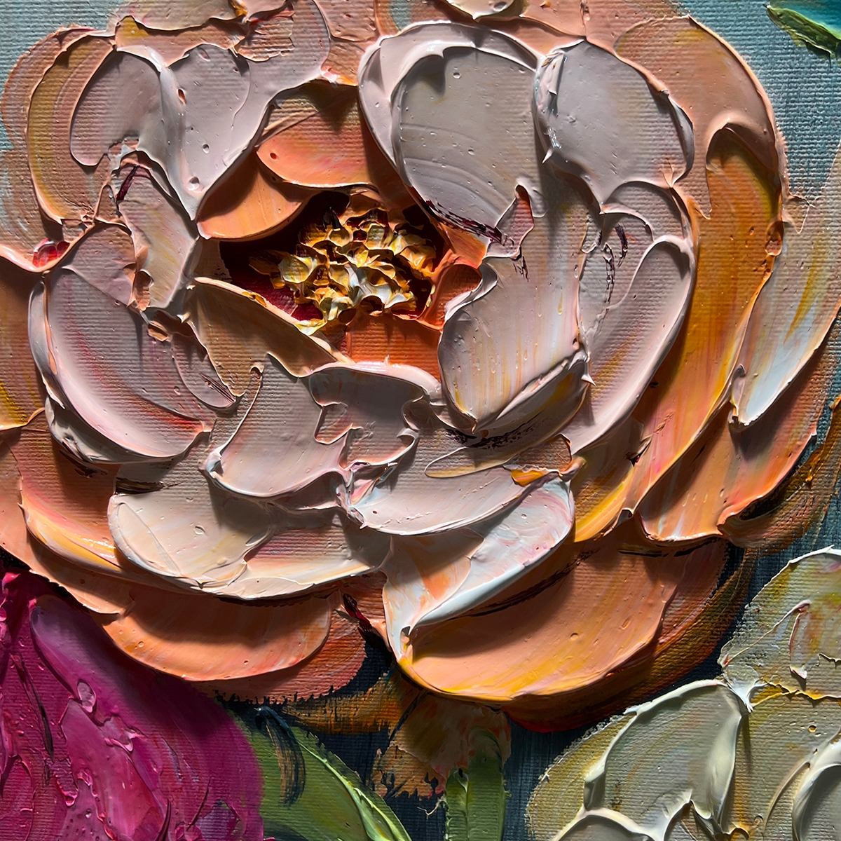 SWEET PEONY RHAPSODY: Textured Impasto Floral Oil Painting