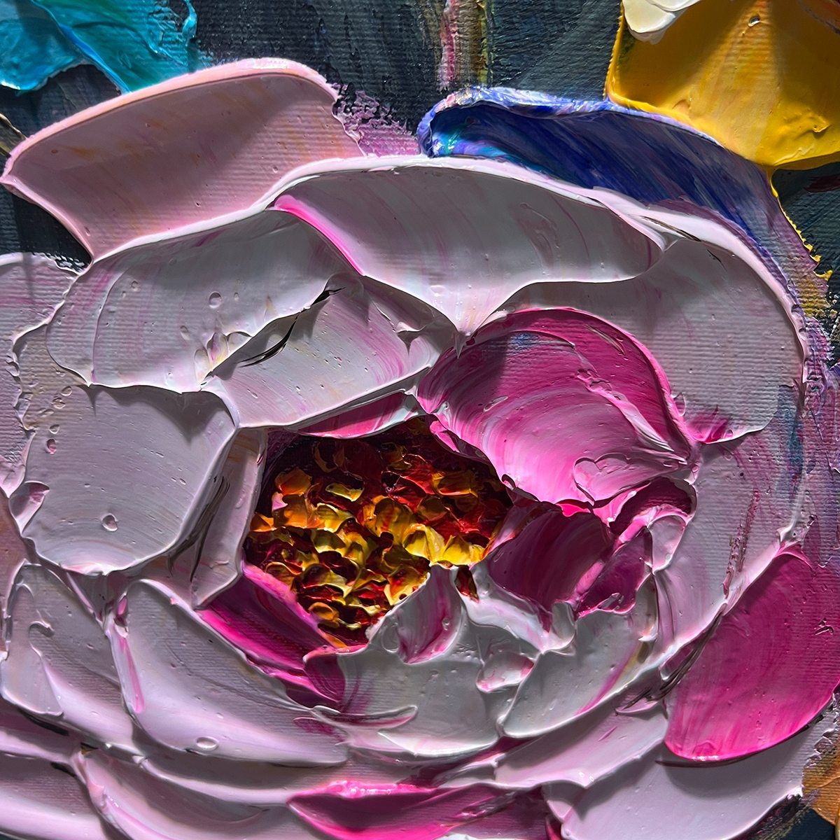 SWEET PEONY RHAPSODY: Textured Impasto Floral Oil Painting
