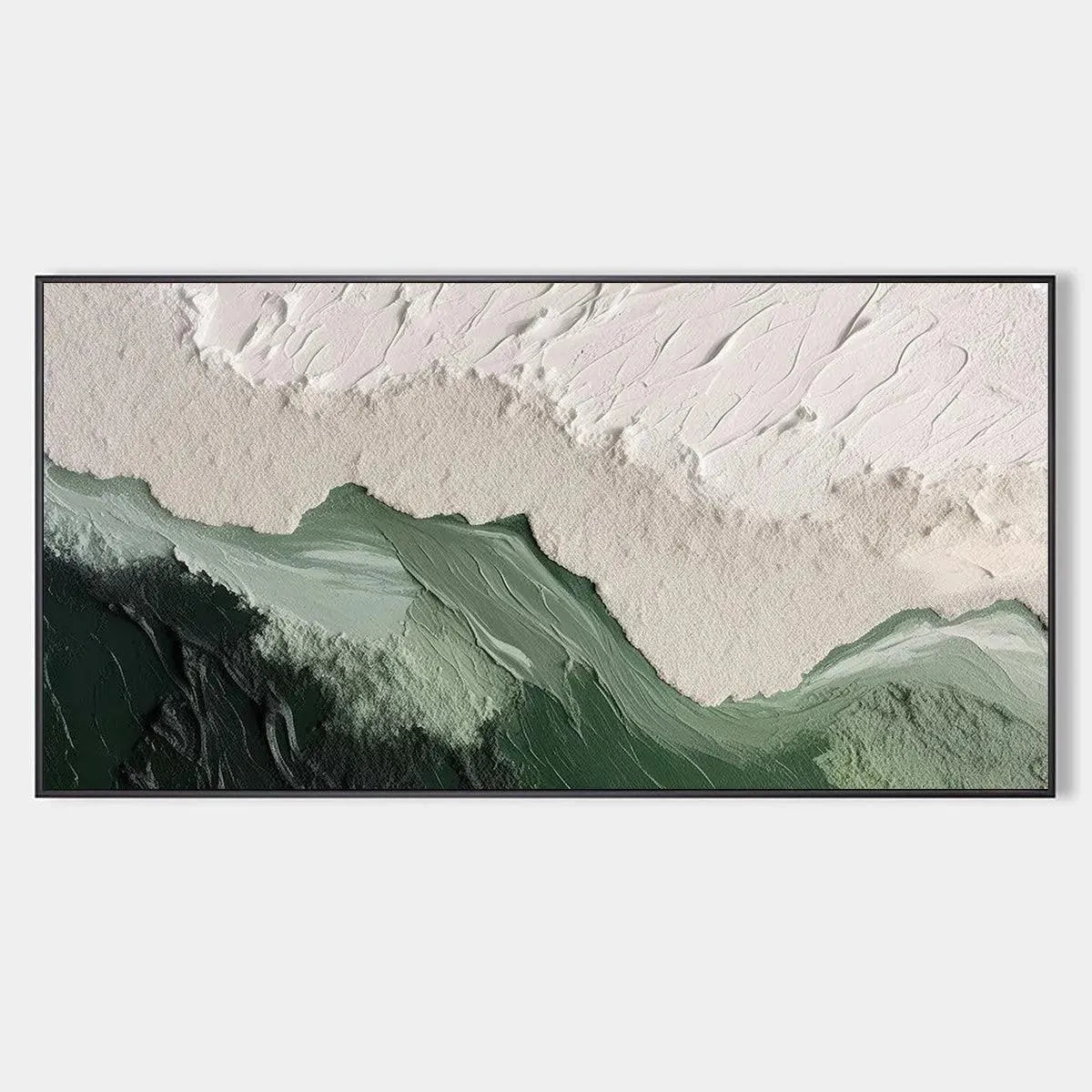 SAGE RIVER: Green and White Abstract Landscape Impasto Painting for Living Room