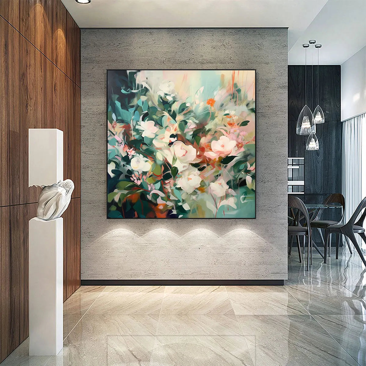 SECRET GARDEN: Square Impressionistic Floral Oil Painting in Soft Hues