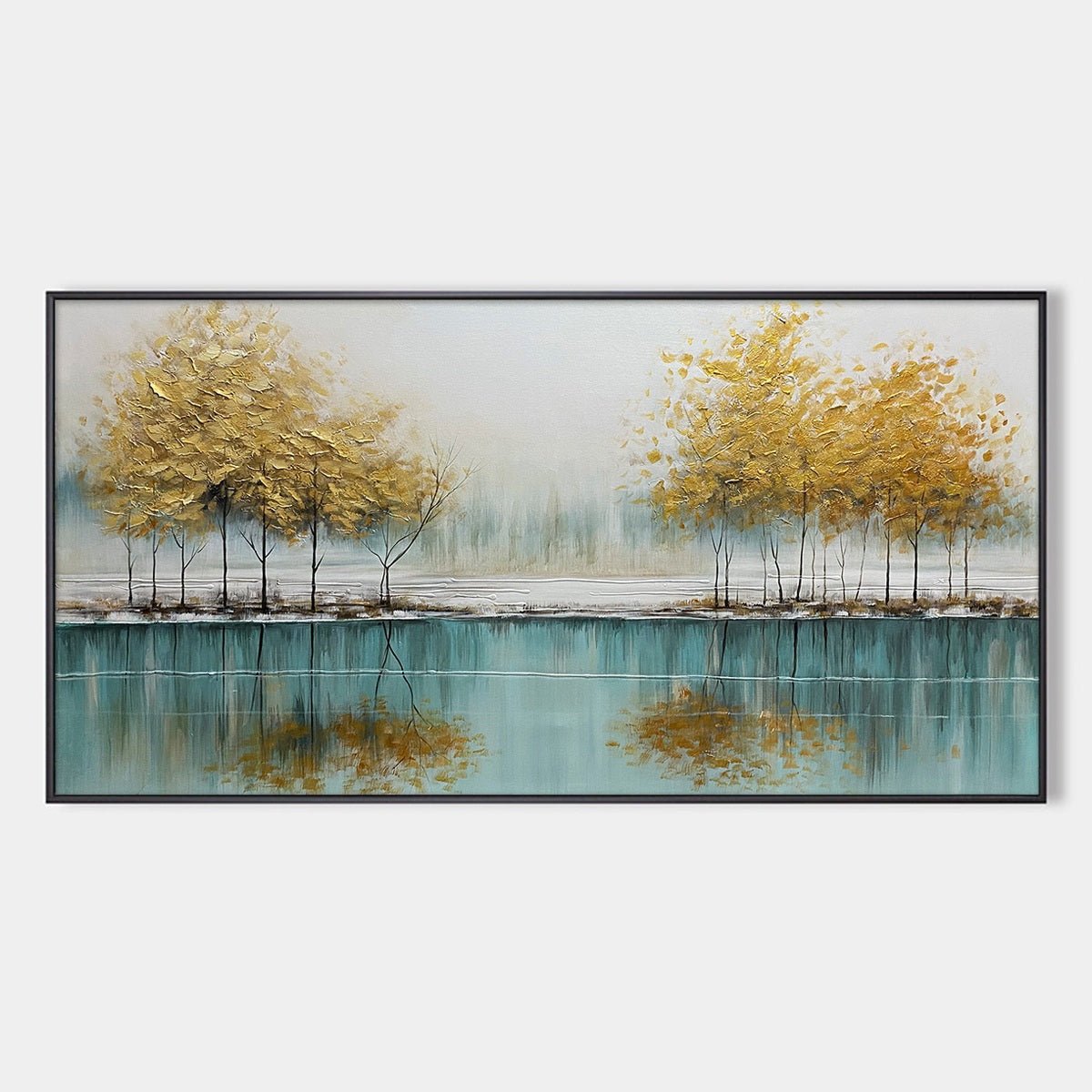 GOLDEN REFLECTIONS: Serene Landscape Oil Painting