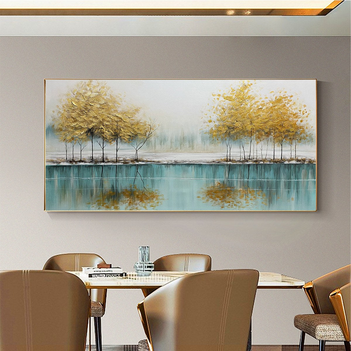 GOLDEN REFLECTIONS: Serene Landscape Oil Painting