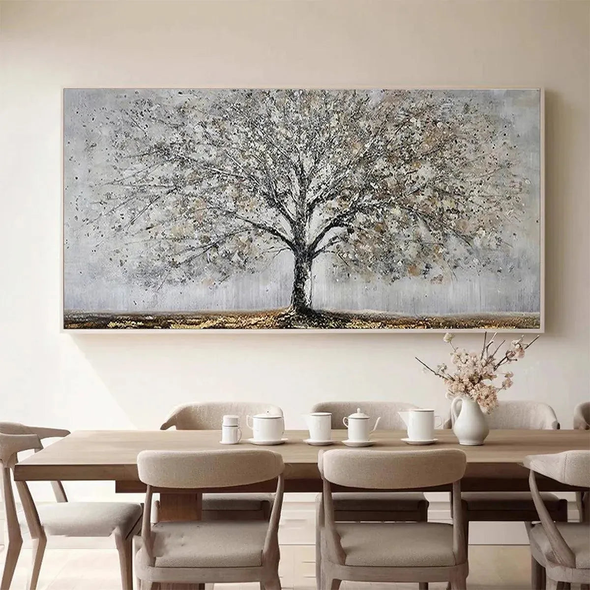 SILVER BIRCH: Textured Tree Painting in Grey and Gold