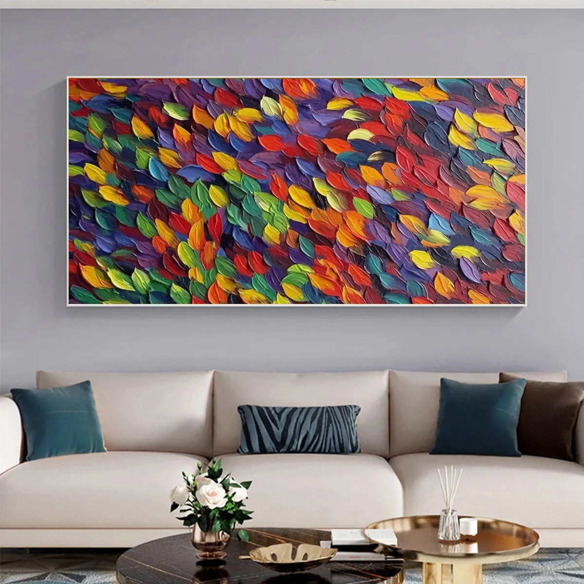 SPECTRUM RAIN: Colorful Abstract Impasto Oil Painting on Canvas