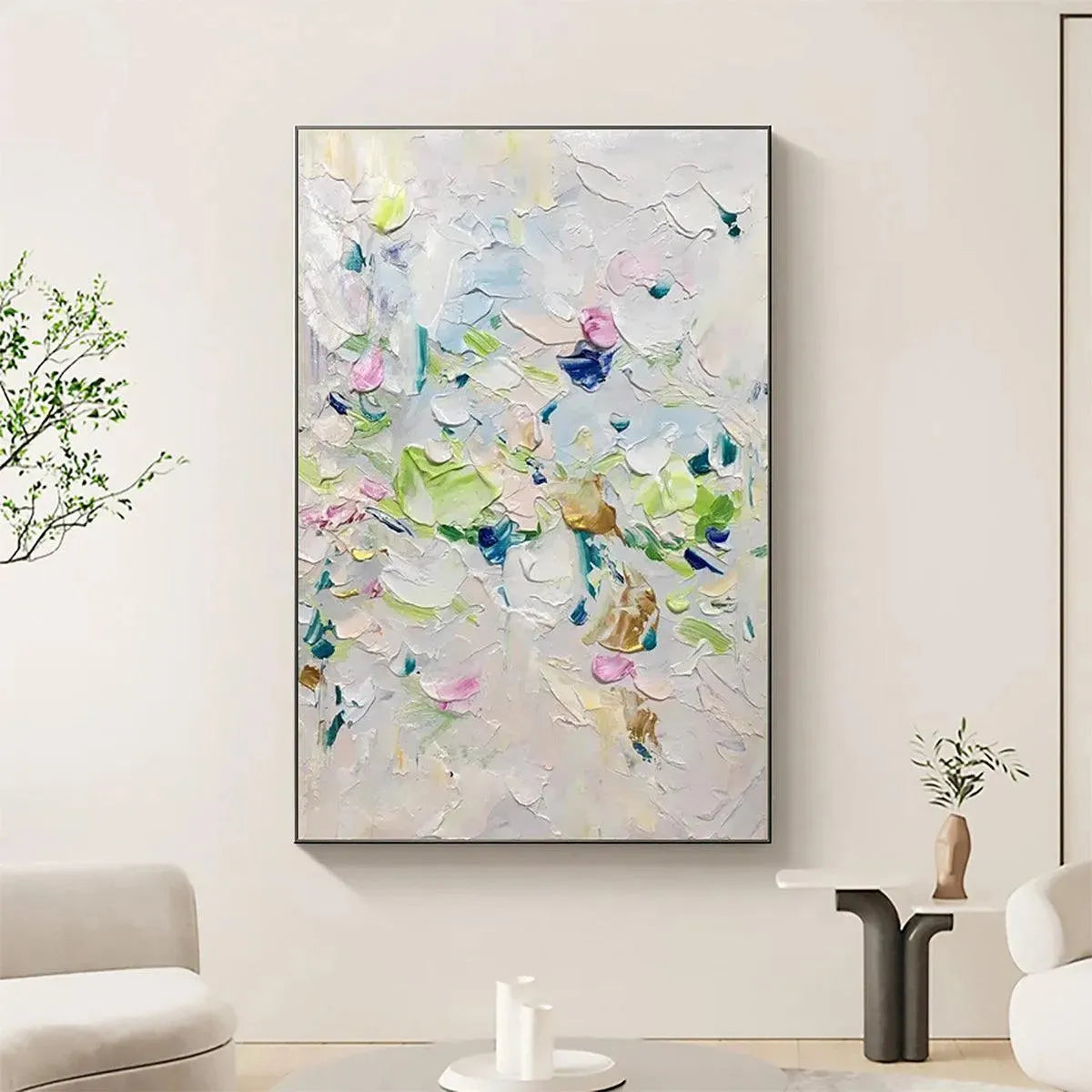 SPRING BLOSSOM: Textured Abstract Floral Painting in Light Pastel Colors