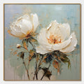 WHITE PEONY DUET: Square Impasto Peony Painting in Soft White