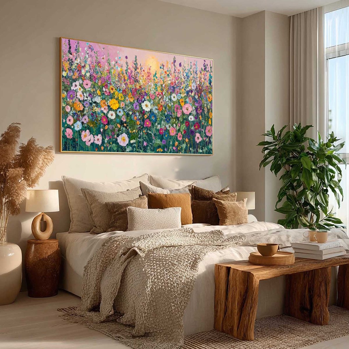 SUNLIT WILDFLOWER: Impasto Colorful Floral Field Painting