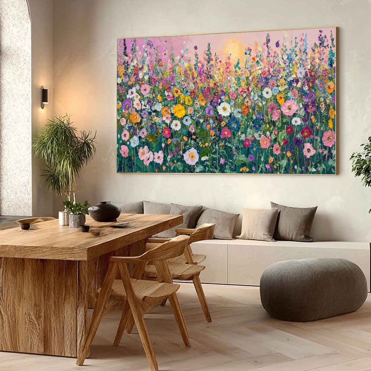 SUNLIT WILDFLOWER: Impasto Colorful Floral Field Painting