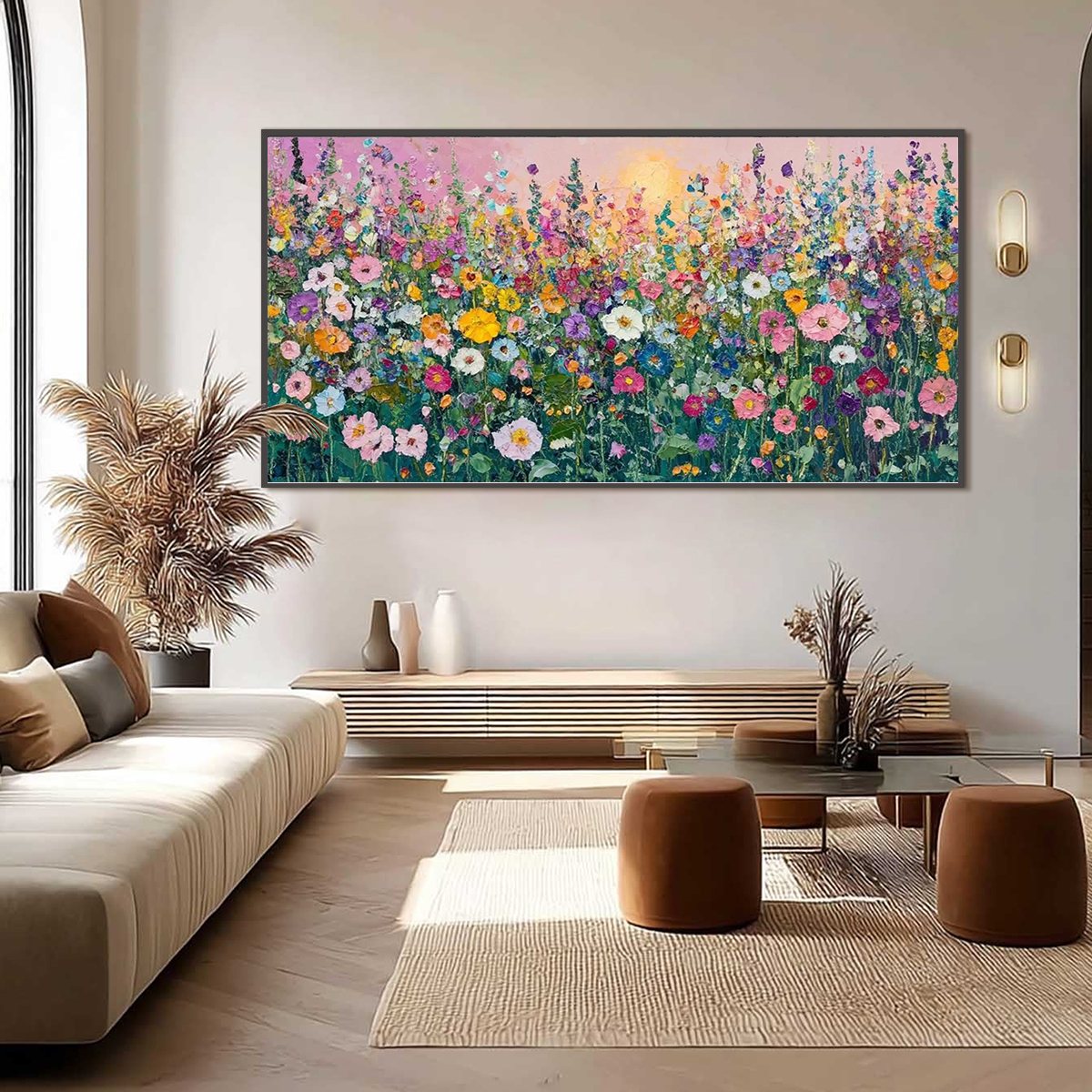 SUNLIT WILDFLOWER: Impasto Colorful Floral Field Painting