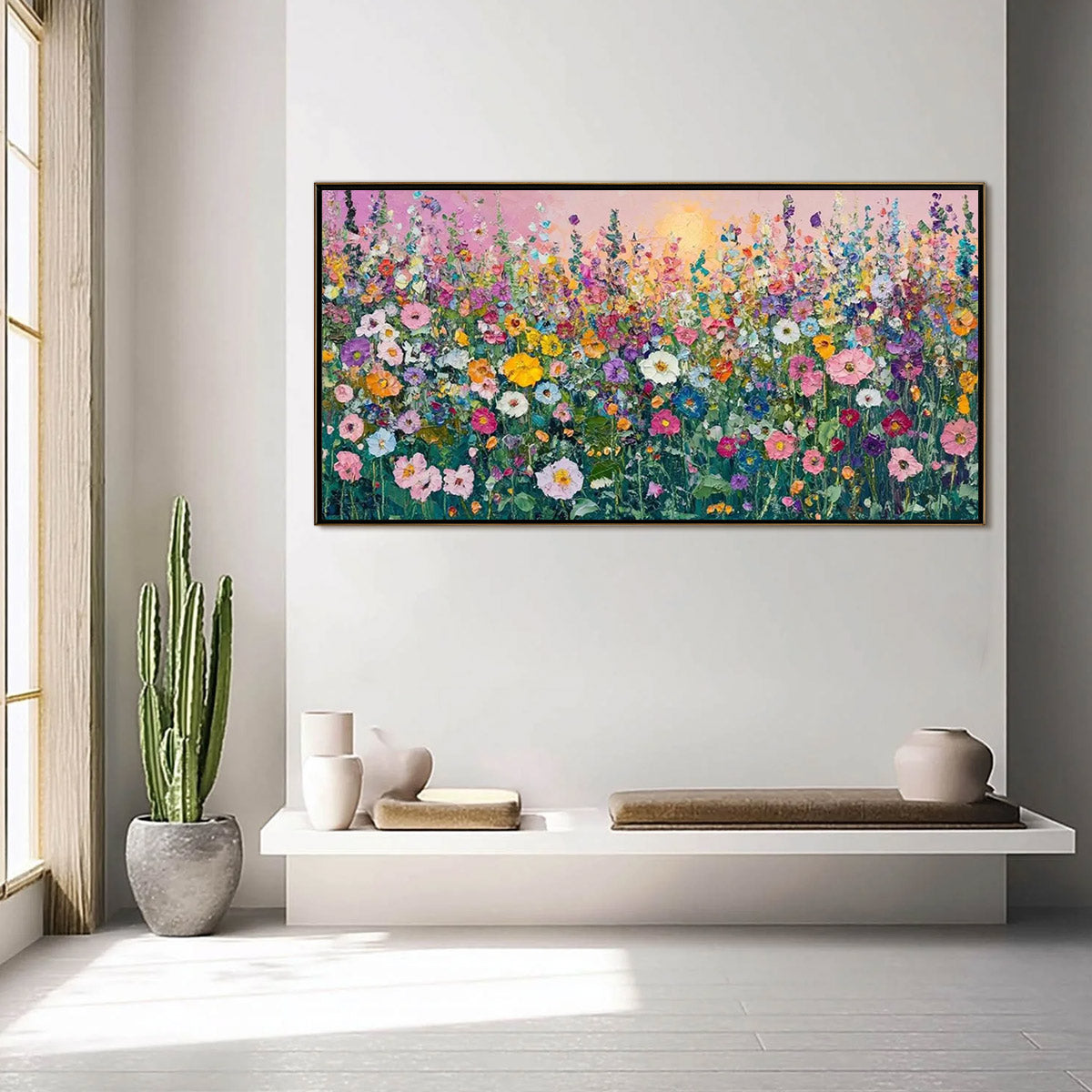 SUNLIT WILDFLOWER: Impasto Colorful Floral Field Painting