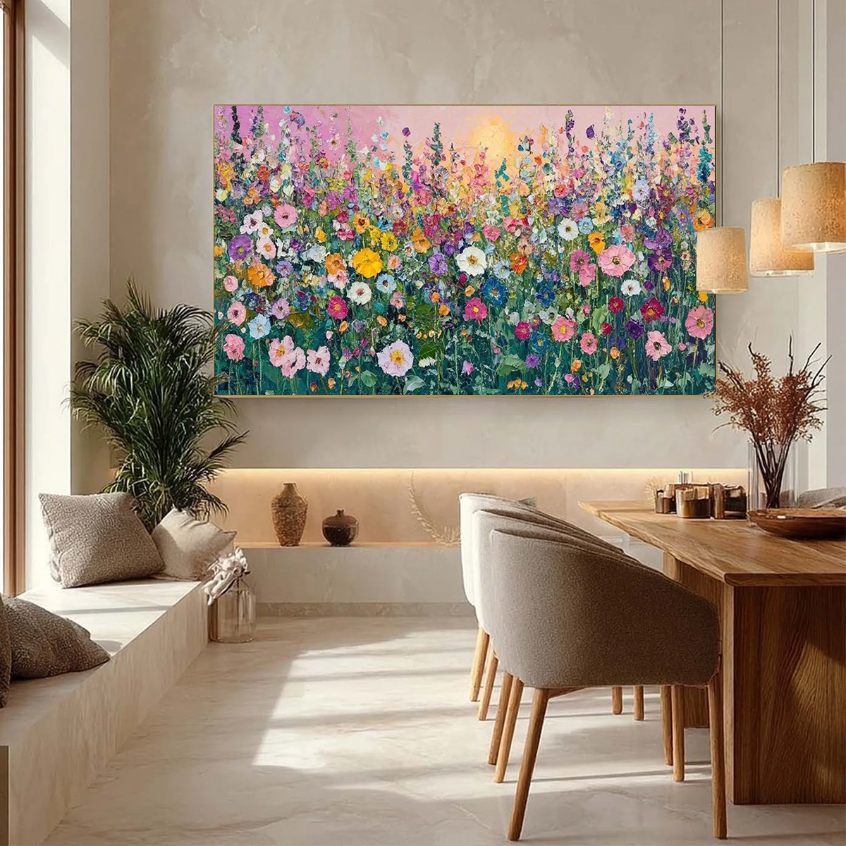 SUNLIT WILDFLOWER: Impasto Colorful Floral Field Painting