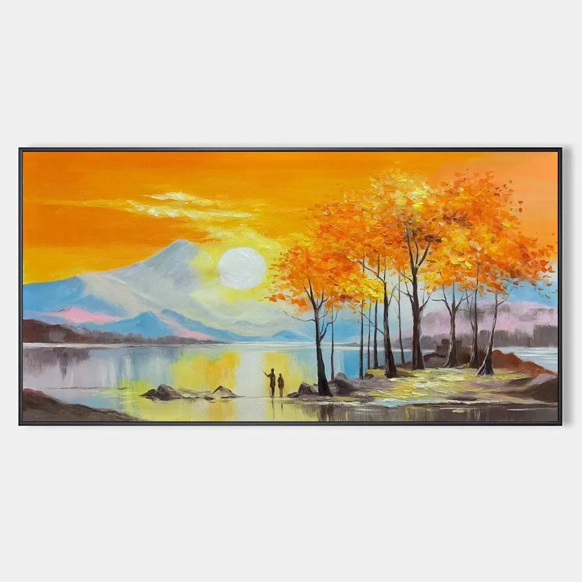 Sunset Landscape Oil Painting - Vibrant Orange Art