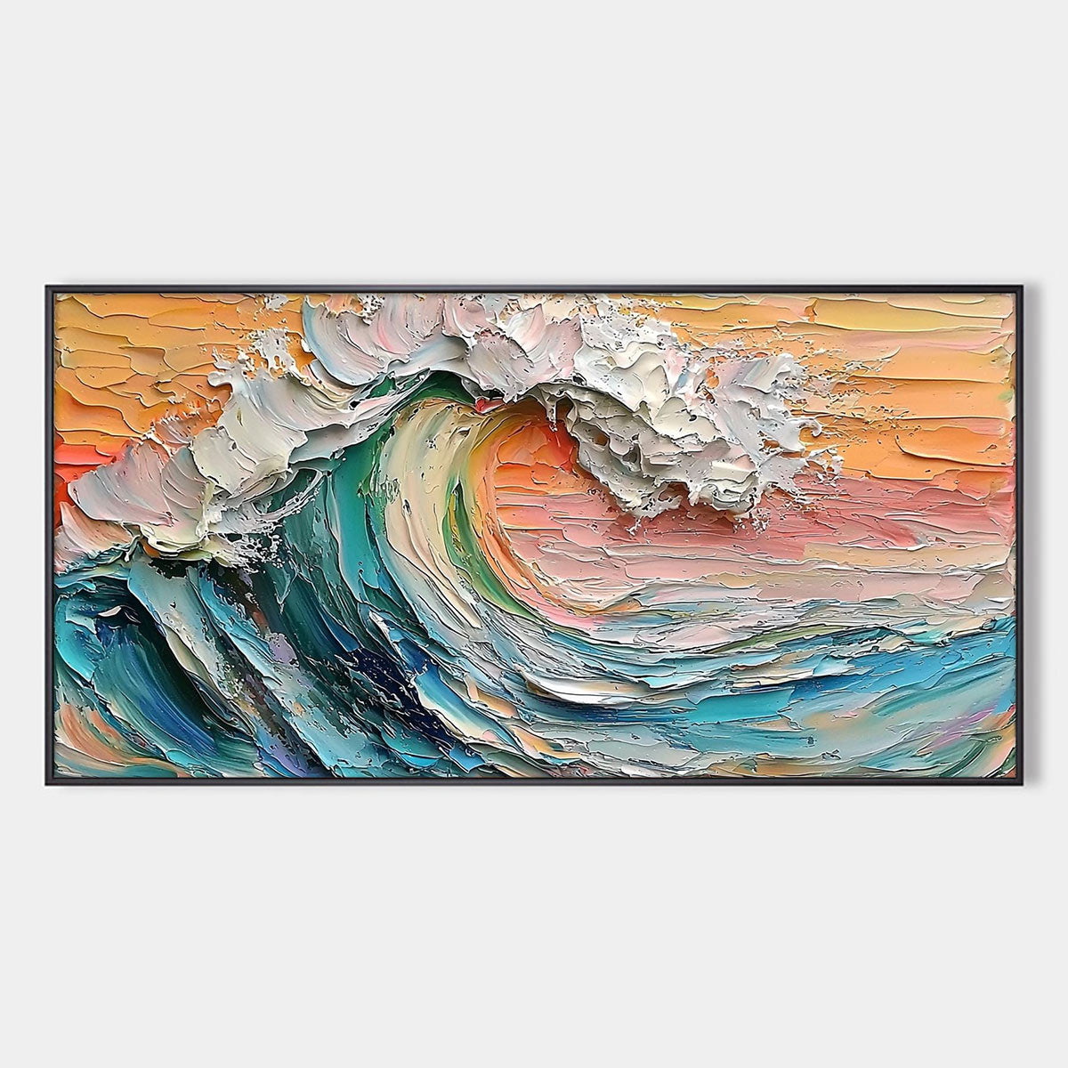 SUNSET SURGE: Textured Impasto Ocean Wave Oil Painting