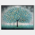 TEAL DREAM: Textured Tree Painting in Teal and Grey, Horizontal Canvas, Modern Wall Art
