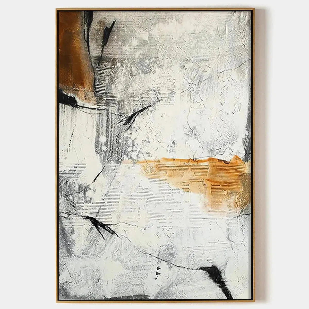 TEXTURED ABSTRACT IN BROWN AND WHITE: Modern Abstract Painting, Vertical Wall Art