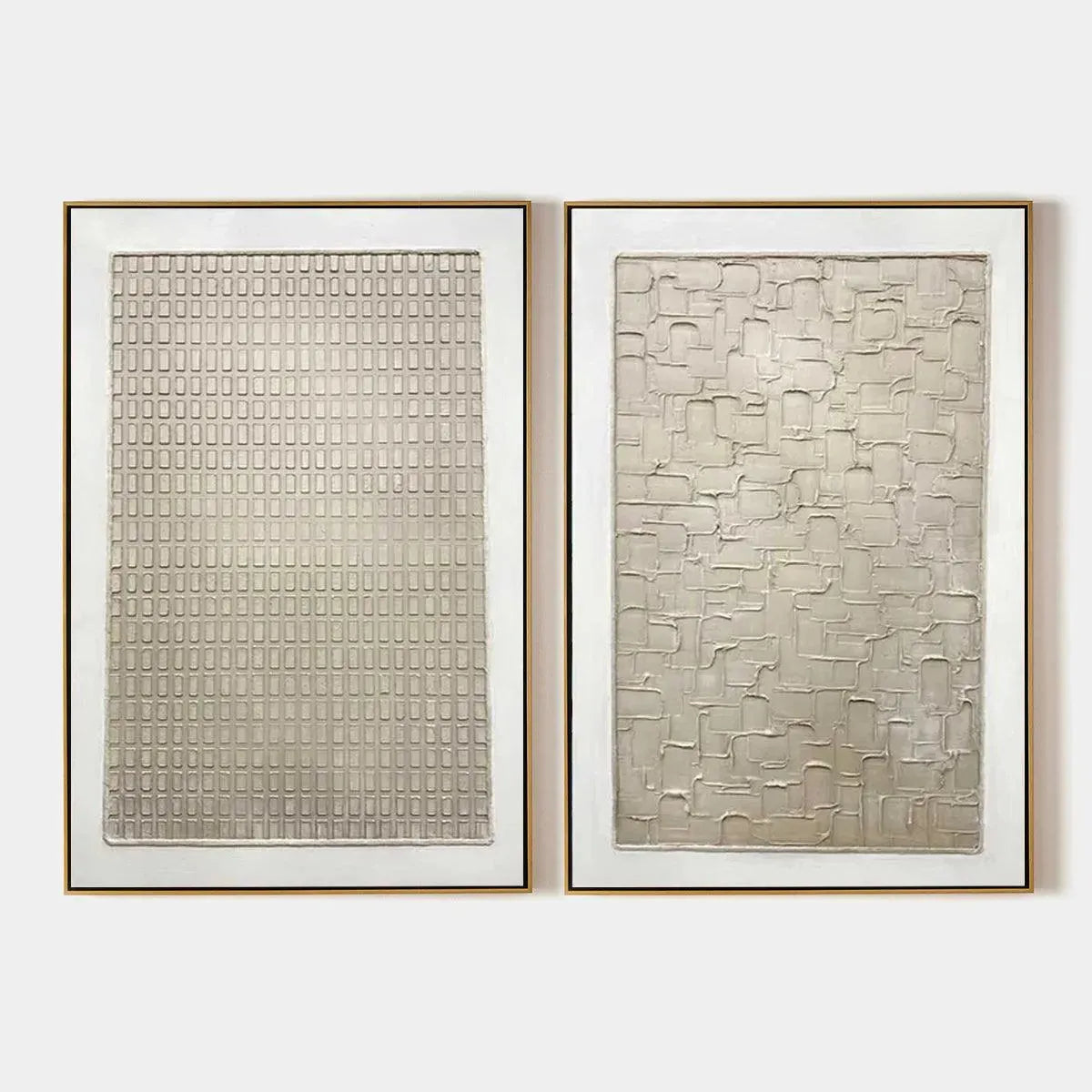 TEXTURED BEIGE GRID SET: Minimalist Textured Painting Set of 2