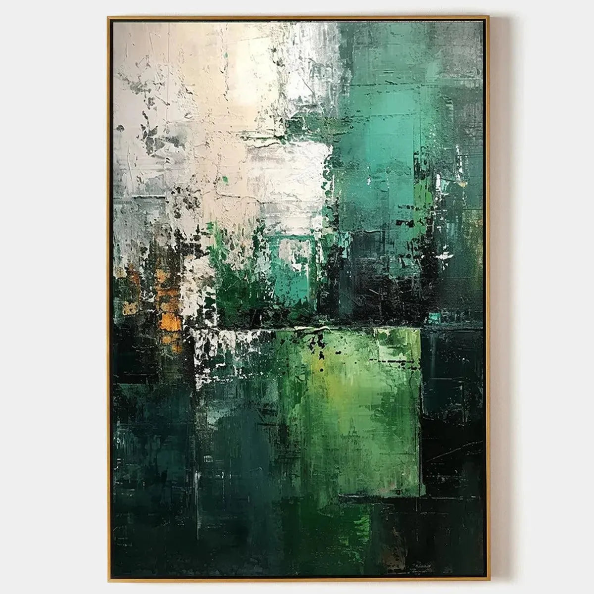 TEXTURED GREEN ABSTRACT: Impasto Abstract Painting, Vertical Wall Art
