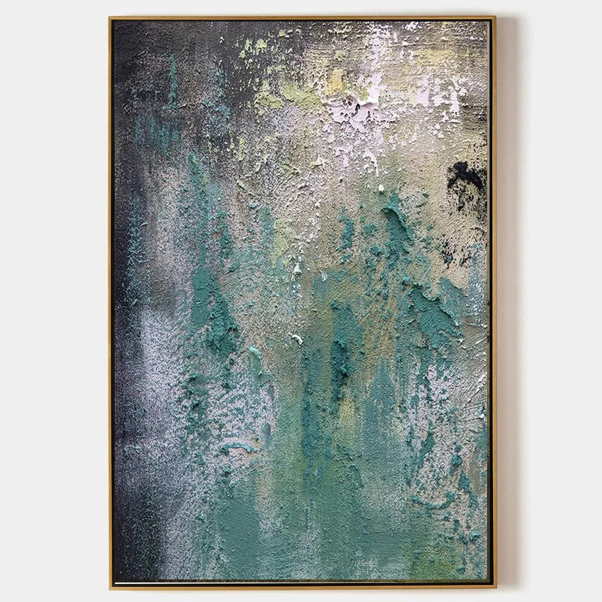 TEXTURED GREEN ABSTRACT: Impasto Abstract Painting, Vertical Wall Art