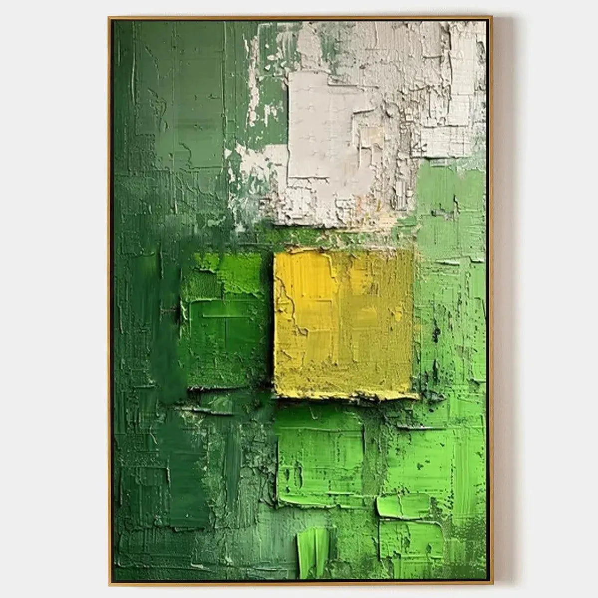 TEXTURED GREEN AND YELLOW: Textured Abstract Painting, Vertical Wall Art