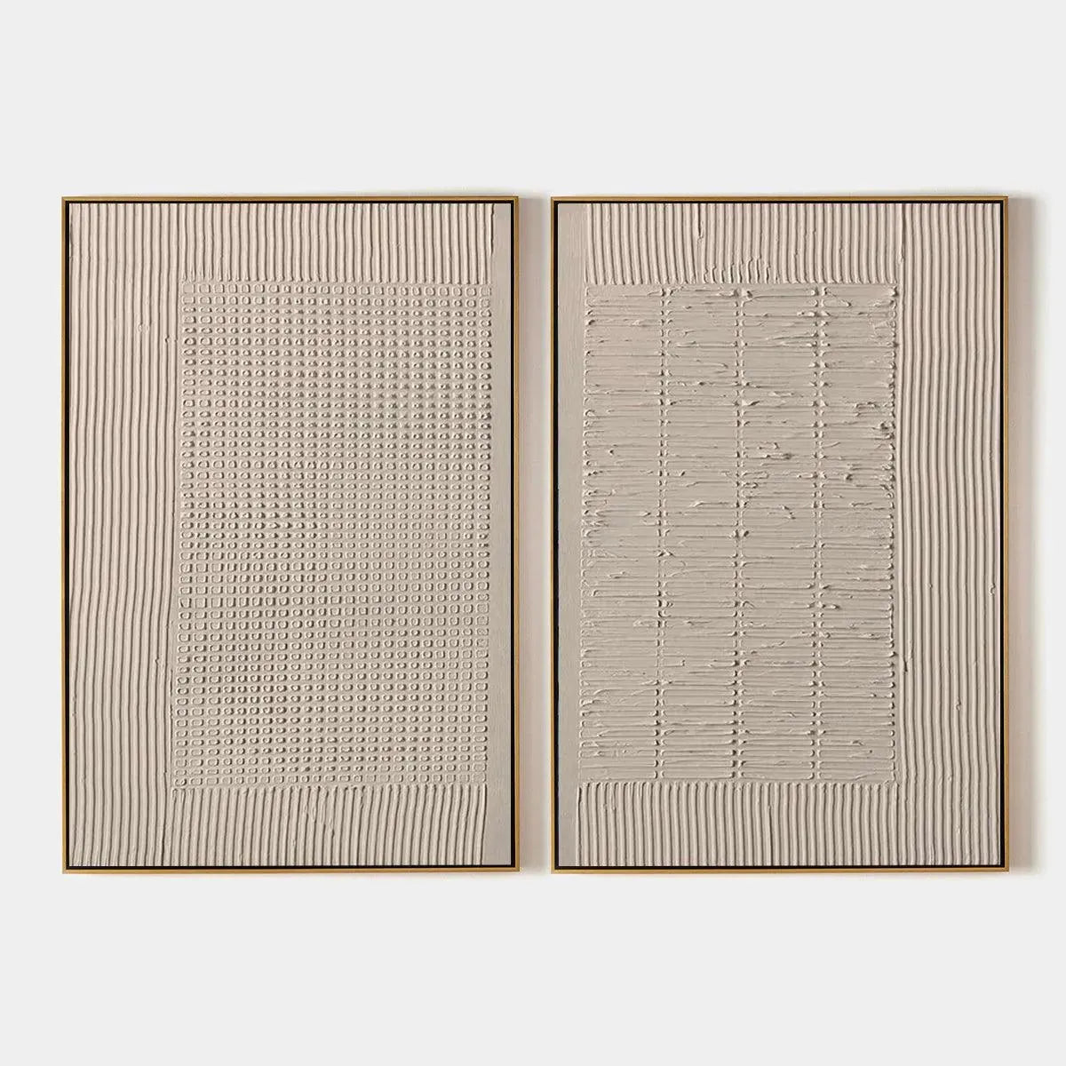 TEXTURED GRID DUO: Set of 2 Textured Abstract Paintings in Beige